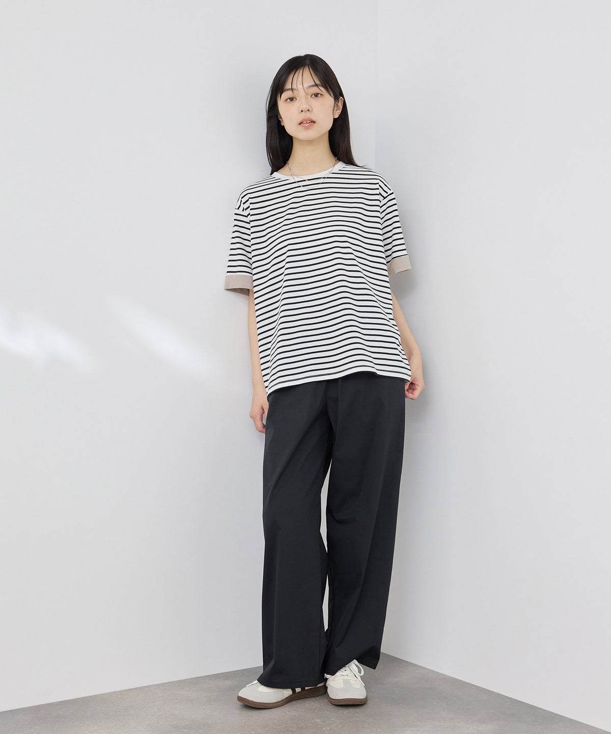 NAVY SARARI 袖配色プレーティング クルーネック Tシャツ レディース メール便 対応商品