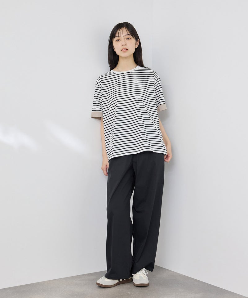NAVY SARARI 袖配色プレーティング クルーネック Tシャツ レディース メール便 対応商品商品画像-7