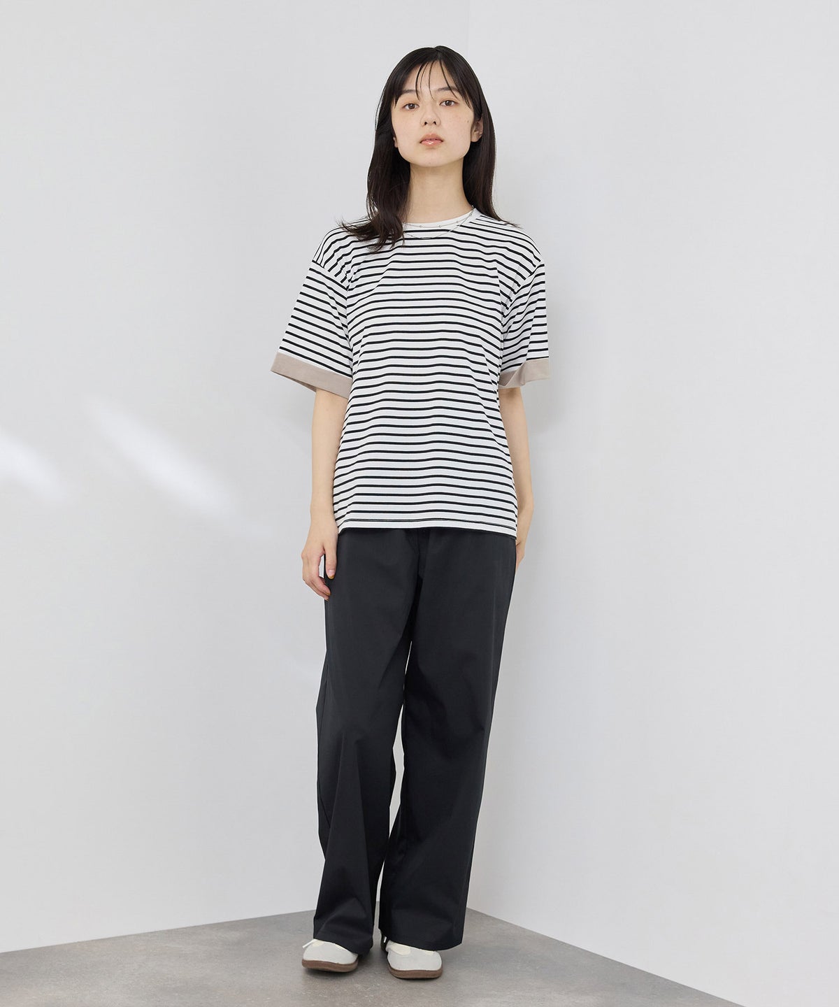 NAVY SARARI 袖配色プレーティング クルーネック Tシャツ レディース メール便 対応商品