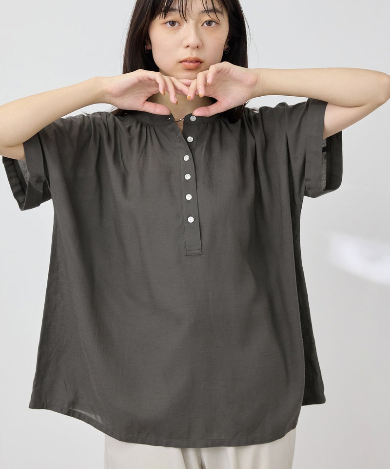[期間限定価格]Idnes  リネンブレンド フレンチスリーブブラウス レディース商品画像-1