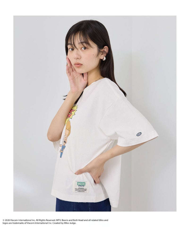 DISCUS BEAVIS AND BUTT-HEADコラボ アソートグラフィックプリント クルーネック半袖Tシャツ レディース メール便 対応商品商品画像-5
