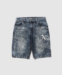 Norton ケミカルウォッシュ 刺しゅう＆プリント 5分丈デニムショートパンツ メンズ