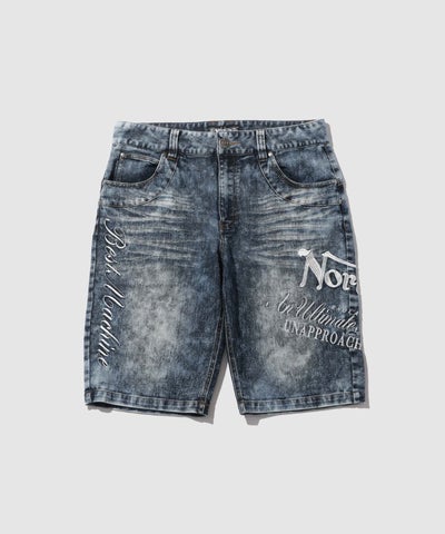 Norton ケミカルウォッシュ 刺しゅう＆プリント 5分丈デニムショートパンツ メンズ