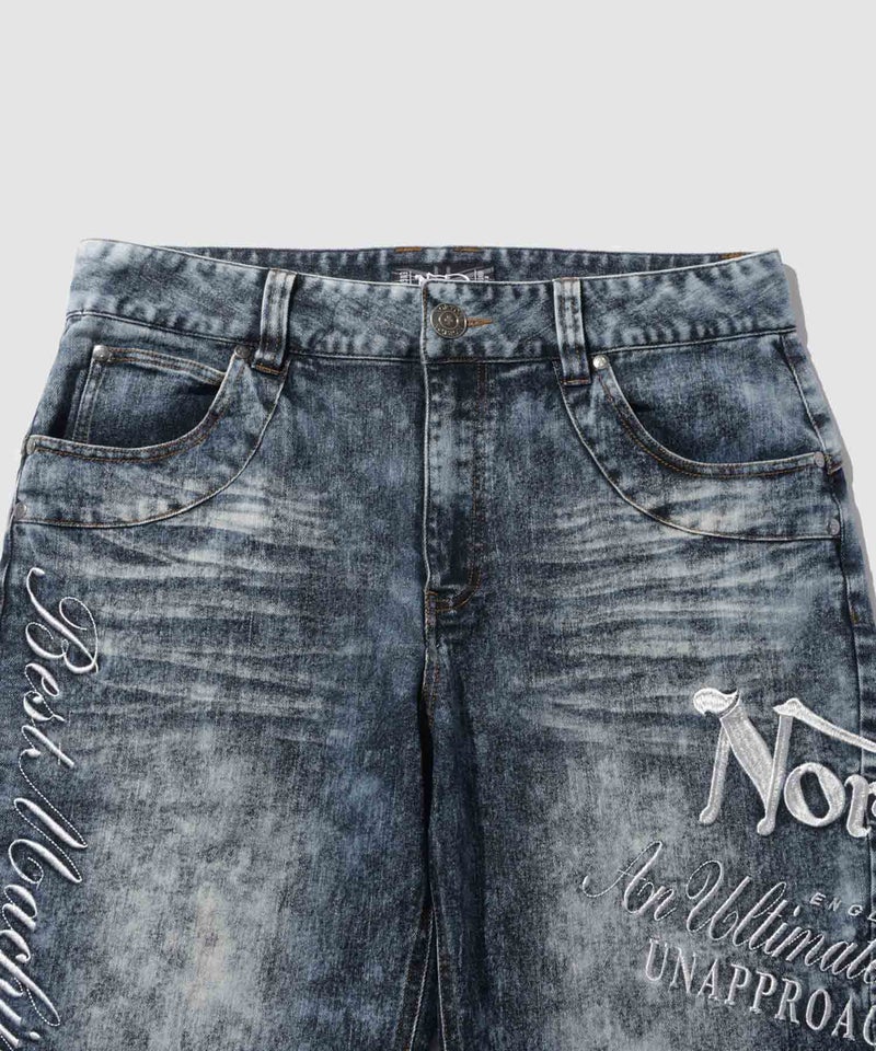 Norton ケミカルウォッシュ 刺しゅう&プリント 5分丈デニムショートパンツ メンズ商品画像-5