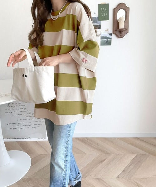 Classical Elf 《JaVa ジャバコラボ》綿100％、ワイドボーダーbigシルエットトップス商品画像-18