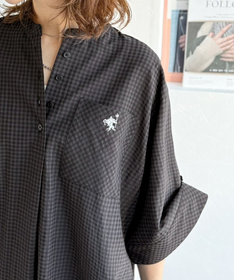 Classical Elf 【機能性素材】サラッと着こなす。胸刺繍入りポケットデザインロールアップサッカーワンピース(ロング丈)商品画像-30