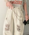 Classical Elf レースにキュン！ラフに攻めて。綿100％ レース付きダメージデニムカーブパンツ商品サムネイル-7