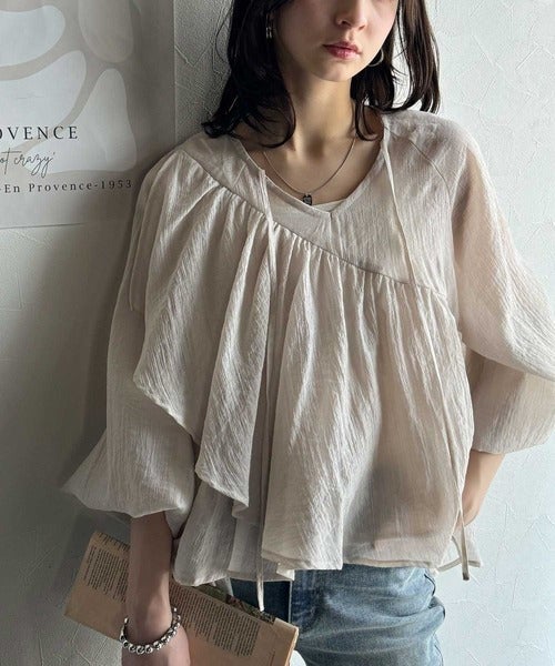 Classical Elf 上品な抜け感が◎シアーアシメフリルブラウス商品画像-6