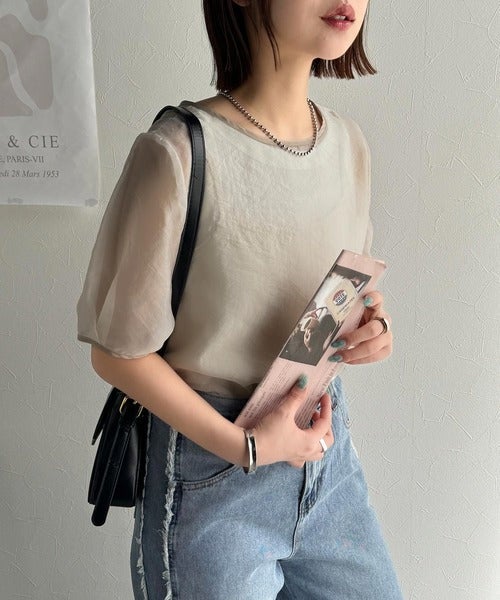 Classical Elf これ一枚で洗練スタイルの完成。キャミドッキングシアーブラウス（半袖）商品画像-9