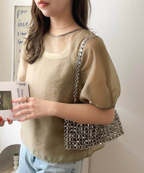 Classical Elf これ一枚で洗練スタイルの完成。キャミドッキングシアーブラウス（半袖）商品画像-34