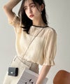 Classical Elf 涼しげ&透明感◎配色パイピング バルーンフリルスリーブ楊柳ブラウス(プルオーバー)商品サムネイル-1