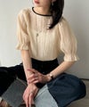 Classical Elf 涼しげ＆透明感◎配色パイピング バルーンフリルスリーブ楊柳ブラウス（プルオーバー）商品サムネイル-5