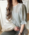 Classical Elf 涼しげ＆透明感◎配色パイピング バルーンフリルスリーブ楊柳ブラウス（プルオーバー）商品サムネイル-26
