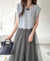 Classical Elf ヘルシーな肌見せで、あざと魅せ。フリンジニット×フレアーチュールワンピースセット（セットアイテム）商品サムネイル-29