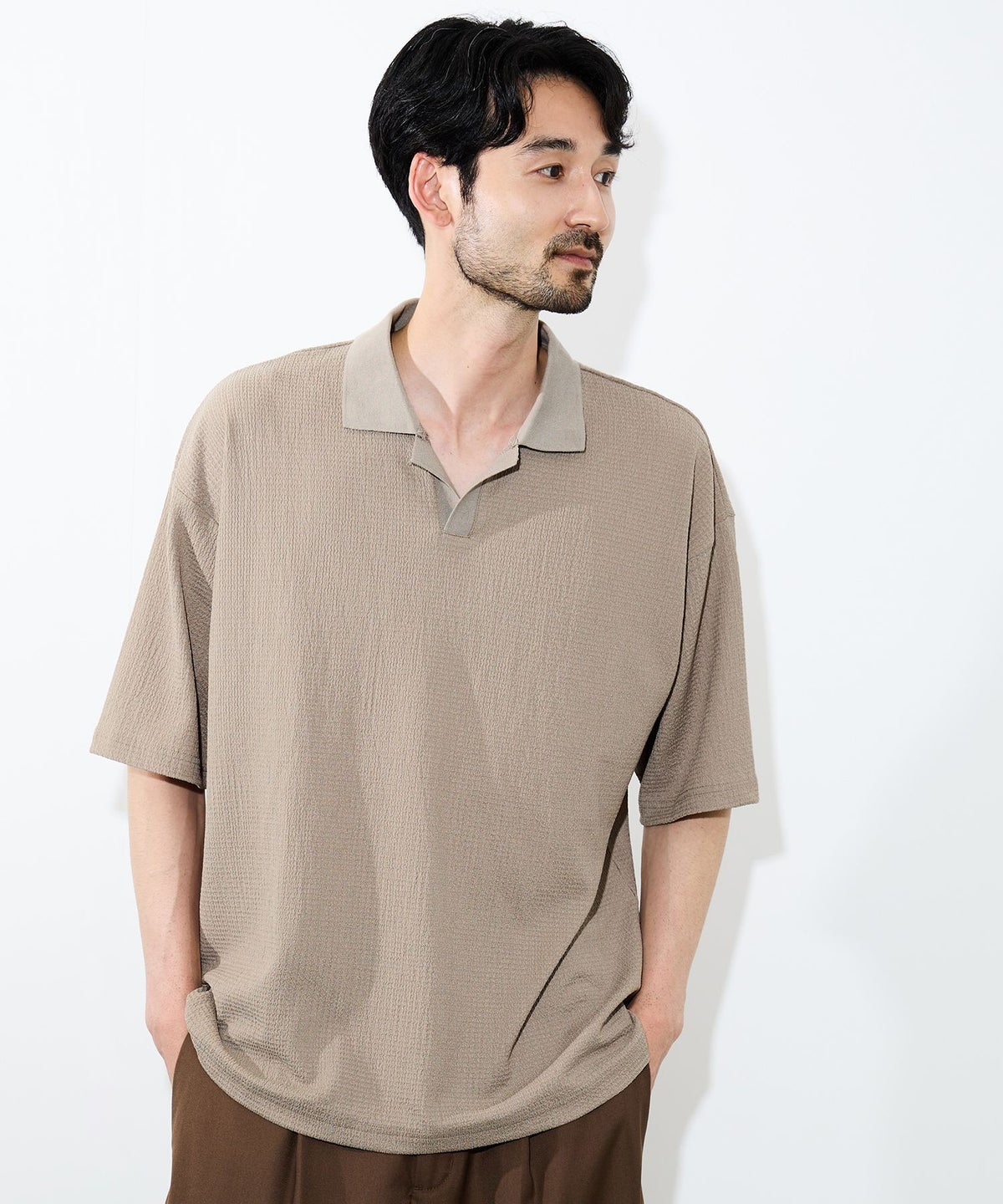URBAN COLLECTION 楊柳スキッパーポロシャツ メンズ
