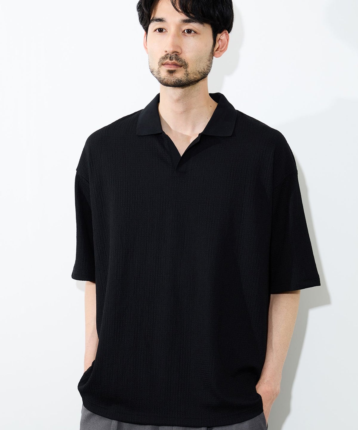 URBAN COLLECTION 楊柳スキッパーポロシャツ メンズ