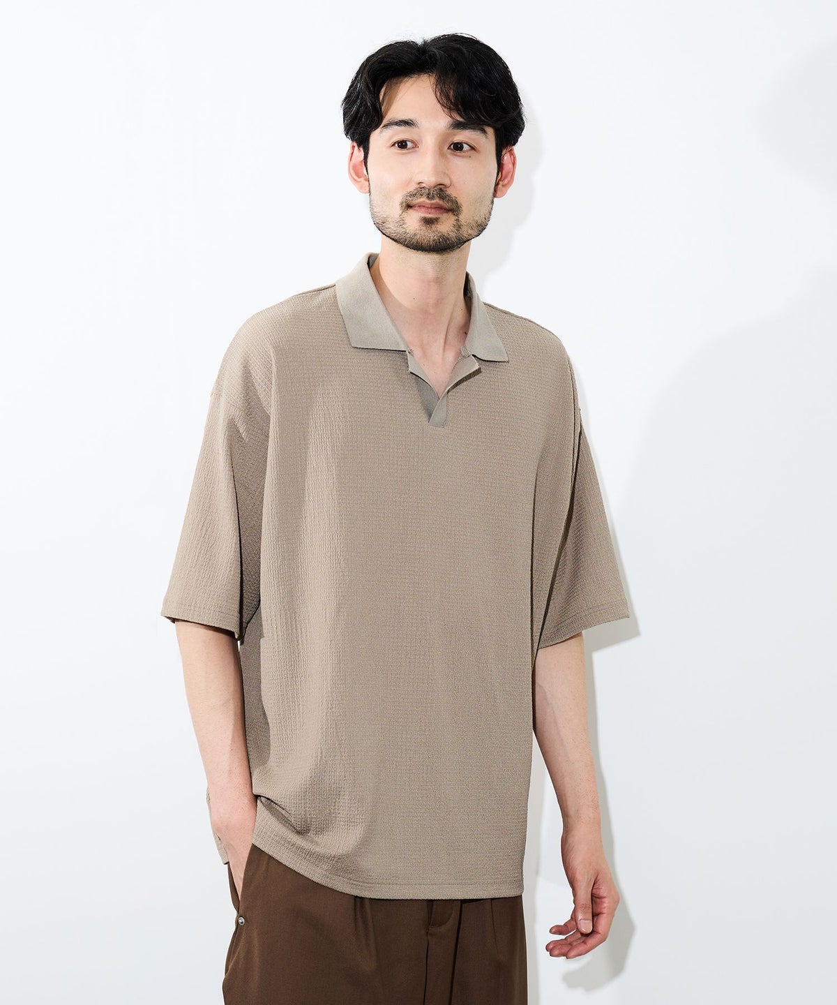 URBAN COLLECTION 楊柳スキッパーポロシャツ メンズ