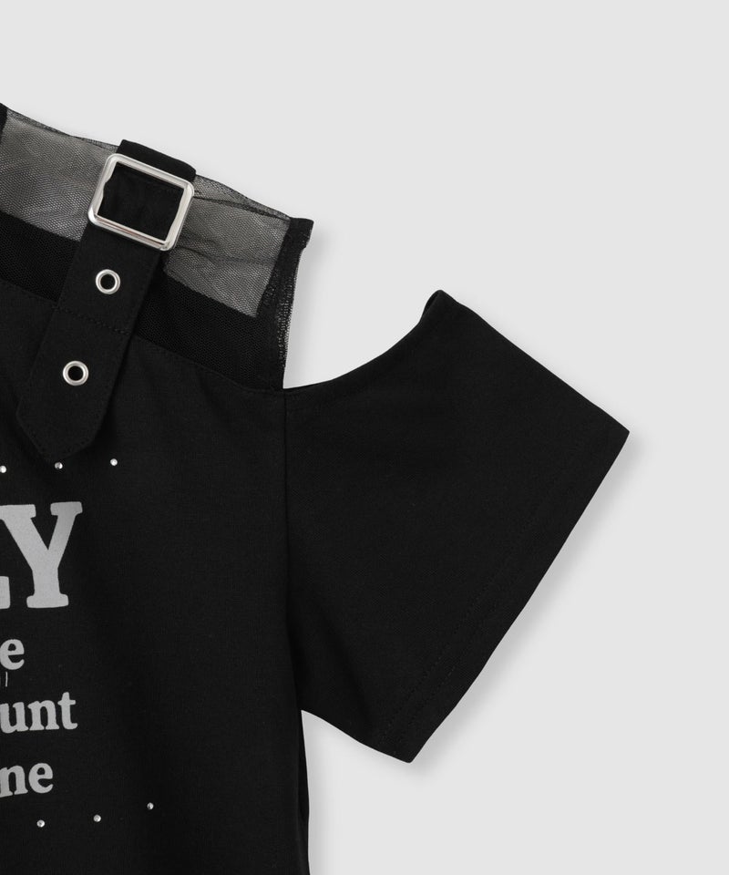 RICH MIX  肩あきチュール切り替えベルト付きロゴTシャツ キッズ メール便 対応商品商品画像-5