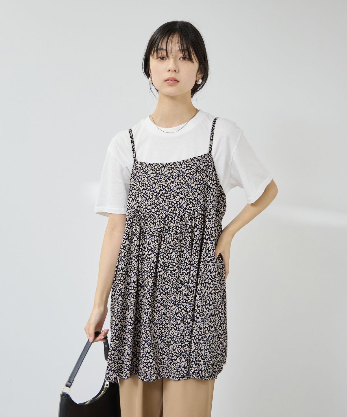 Free Nature ギャザーキャミチュニック×Tシャツアンサンブル レディース
