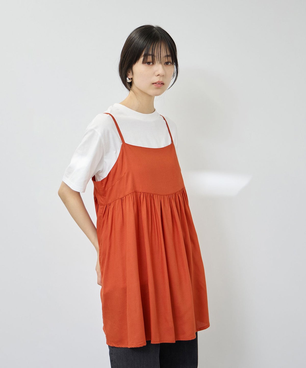 Free Nature ギャザーキャミチュニック×Tシャツアンサンブル レディース