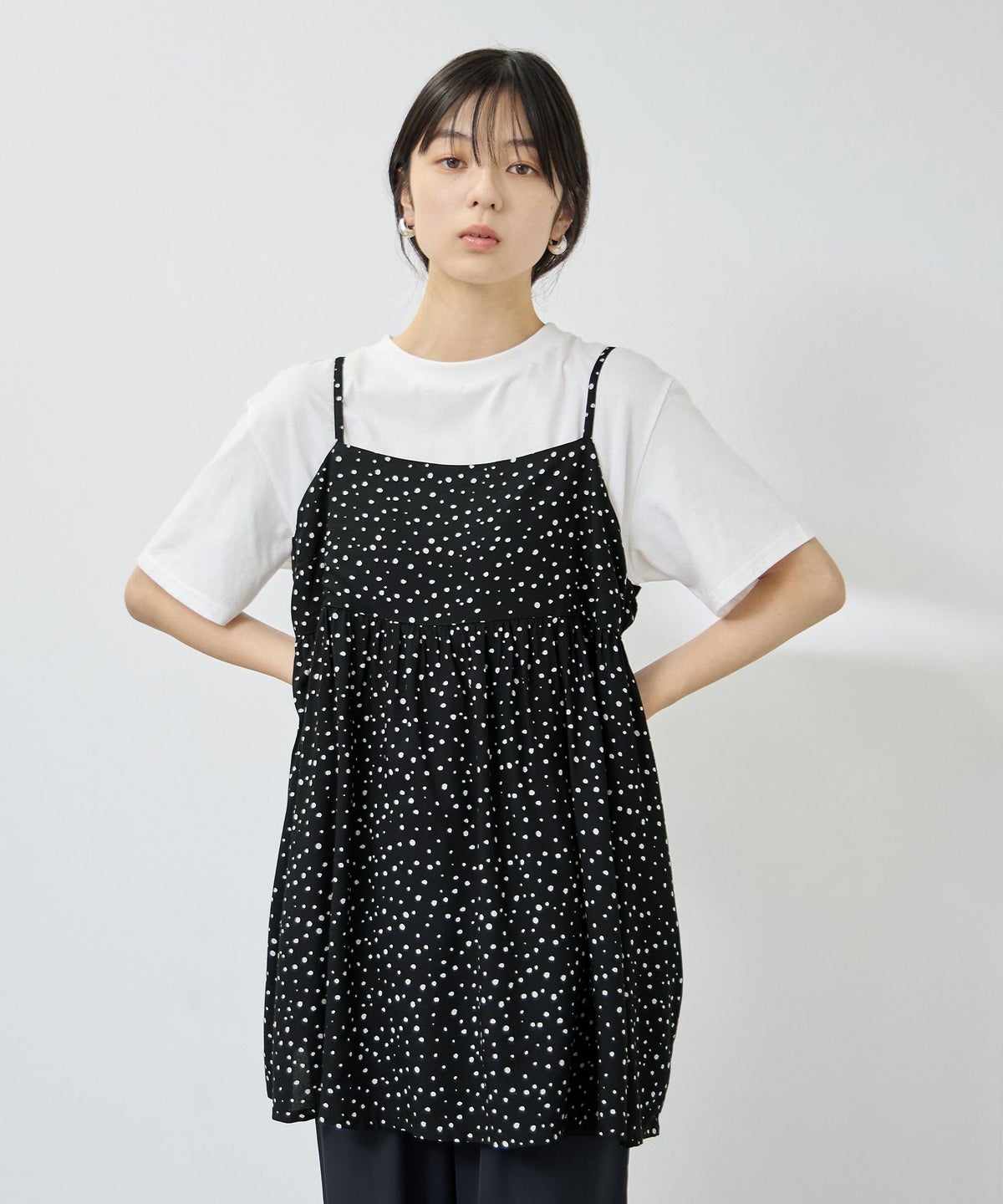 Free Nature ギャザーキャミチュニック×Tシャツアンサンブル レディース