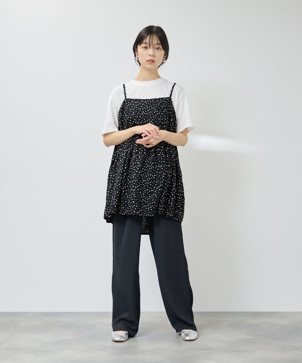 Free Nature ギャザーキャミチュニック×Tシャツアンサンブル レディース