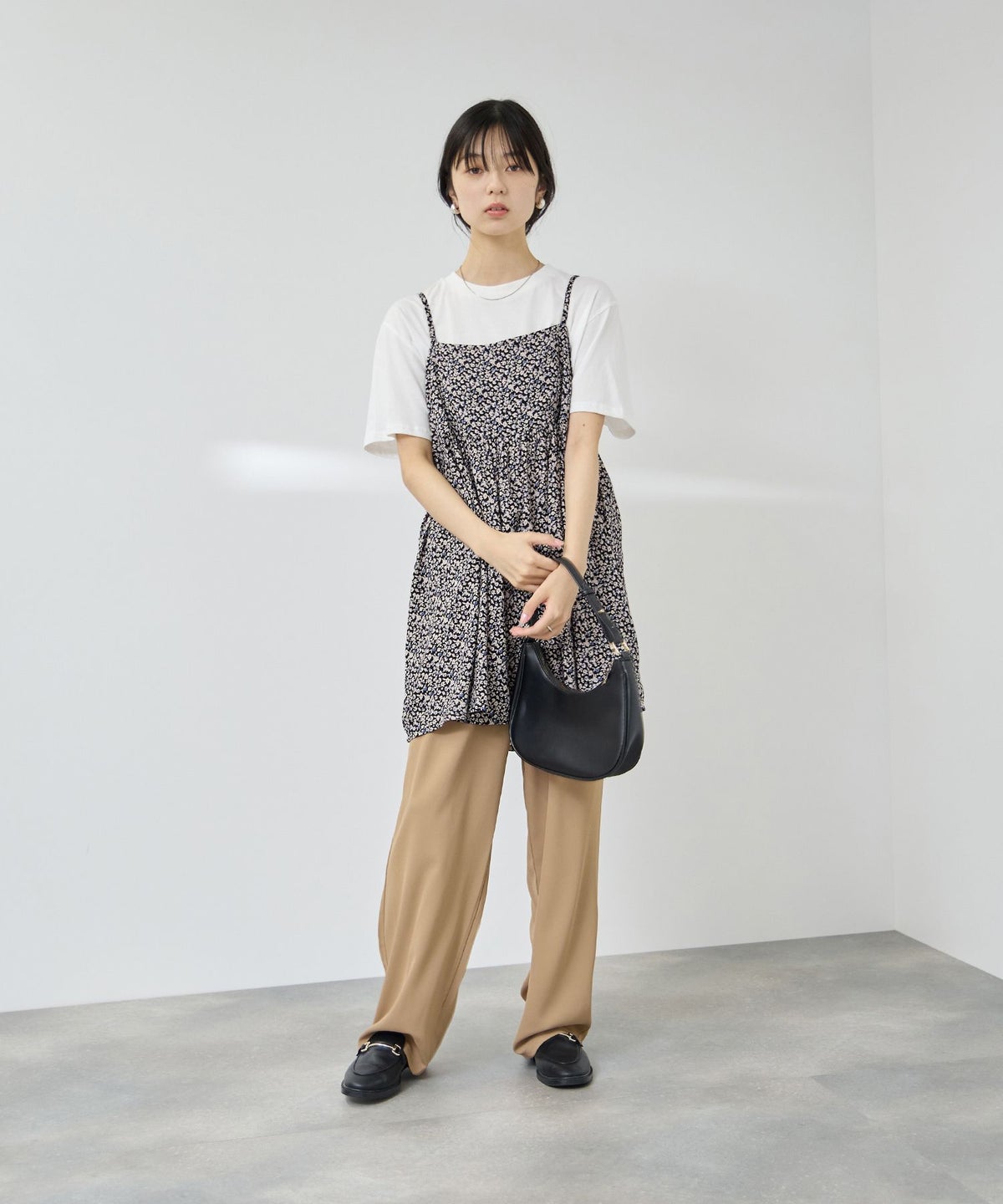 Free Nature ギャザーキャミチュニック×Tシャツアンサンブル レディース