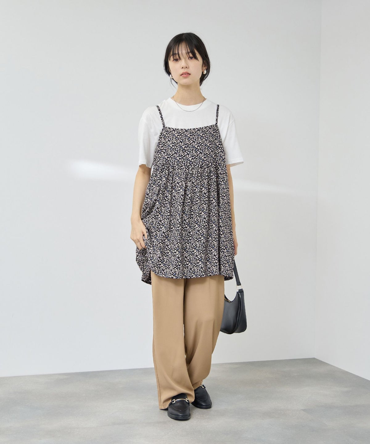 Free Nature ギャザーキャミチュニック×Tシャツアンサンブル レディース
