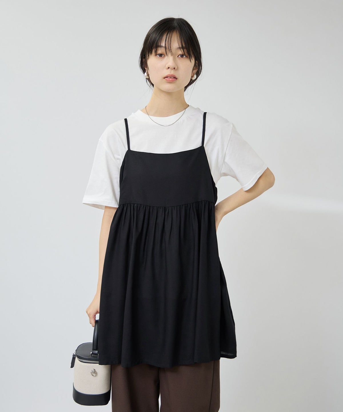 Free Nature ギャザーキャミチュニック×Tシャツアンサンブル レディース