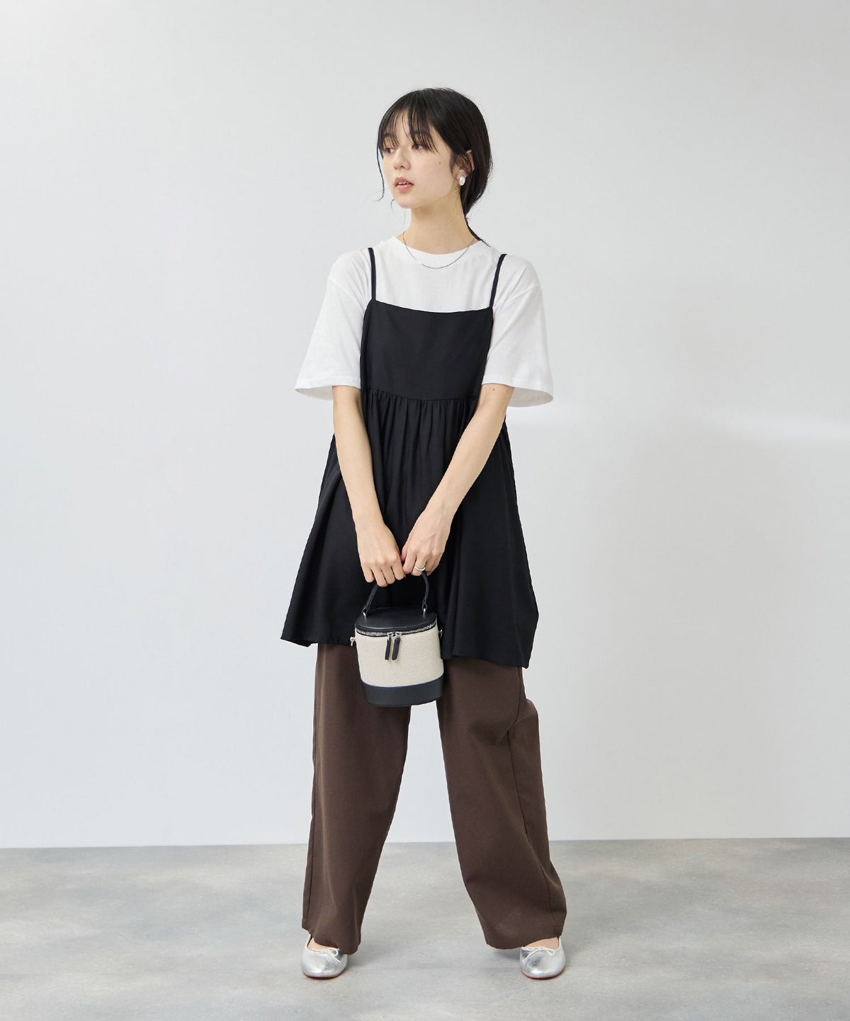 Free Nature ギャザーキャミチュニック×Tシャツアンサンブル レディース