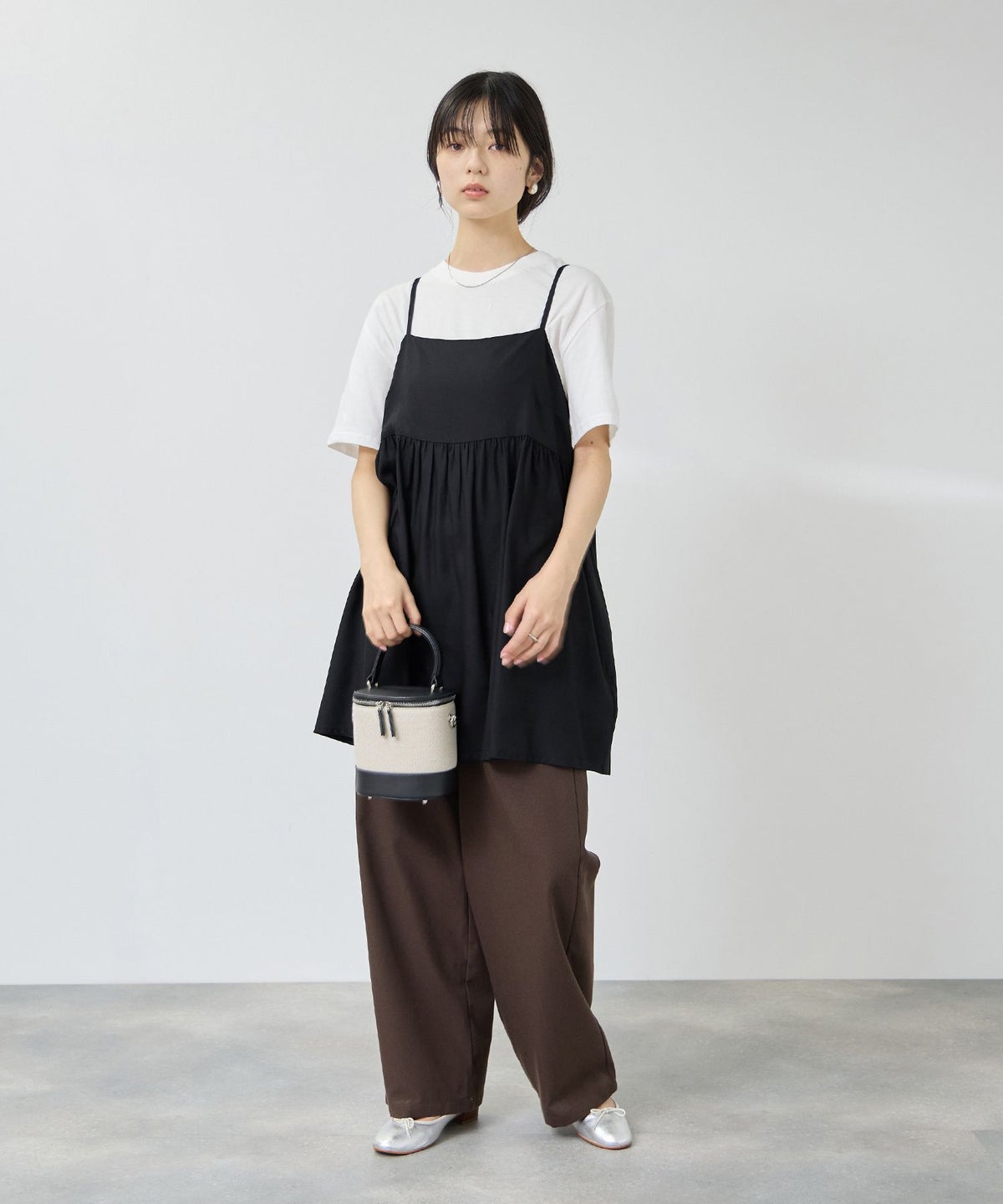 Free Nature ギャザーキャミチュニック×Tシャツアンサンブル レディース