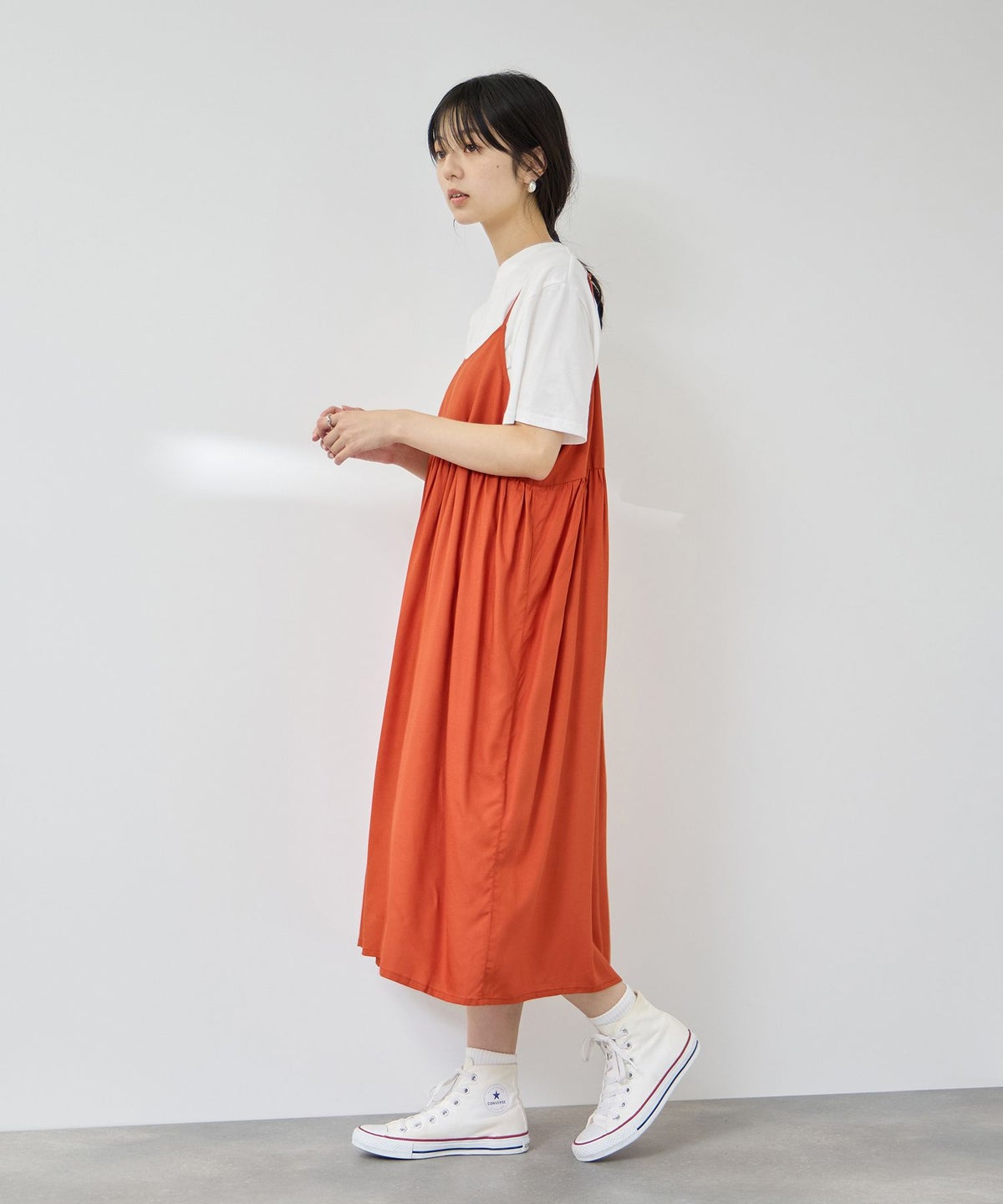 Free Nature ギャザーワンピース×Tシャツ アンサンブル レディース