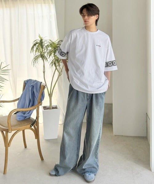 Classical Elf 《JaVaジャバコラボ》袖先に遊びと清涼感を。袖クロシェ編み 配色切り替えデザインTシャツ商品画像-9
