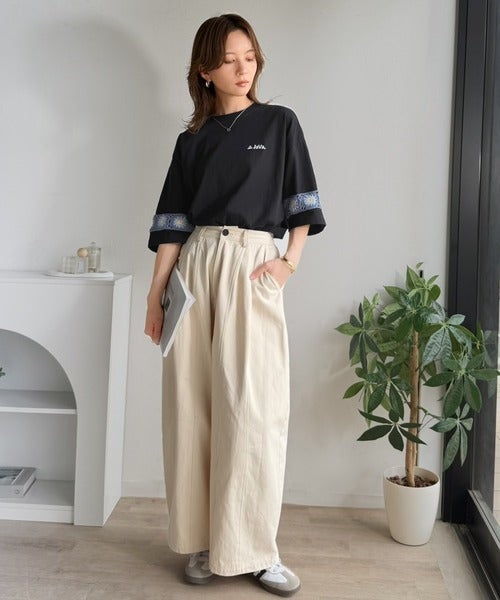 Classical Elf 《JaVaジャバコラボ》袖先に遊びと清涼感を。袖クロシェ編み 配色切り替えデザインTシャツ商品画像-22