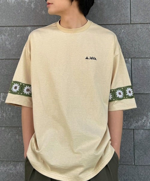 Classical Elf 《JaVaジャバコラボ》袖先に遊びと清涼感を。袖クロシェ編み 配色切り替えデザインTシャツ商品画像-29