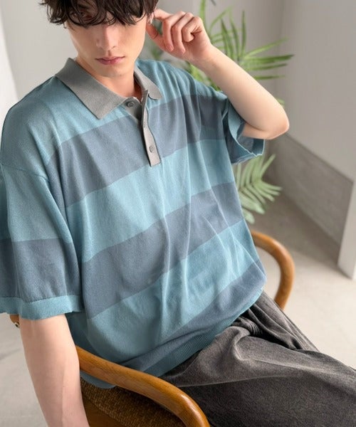 Classical Elf 《JaVaジャバコラボ》【接触冷感機能付き】シャリ感がクセになる夏仕様ニット素材。太ボーダー涼やかラガーポロシャツ商品画像-24