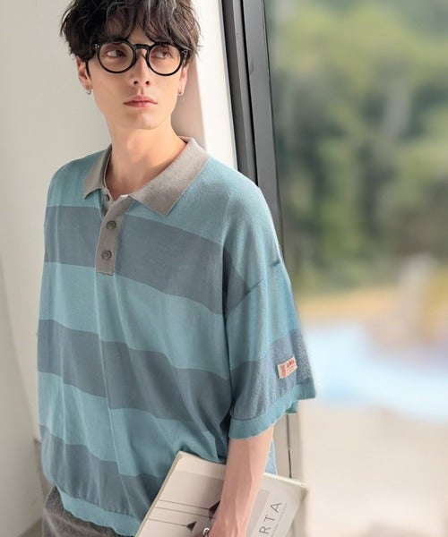 Classical Elf 《JaVaジャバコラボ》【接触冷感機能付き】シャリ感がクセになる夏仕様ニット素材。太ボーダー涼やかラガーポロシャツ商品画像-25