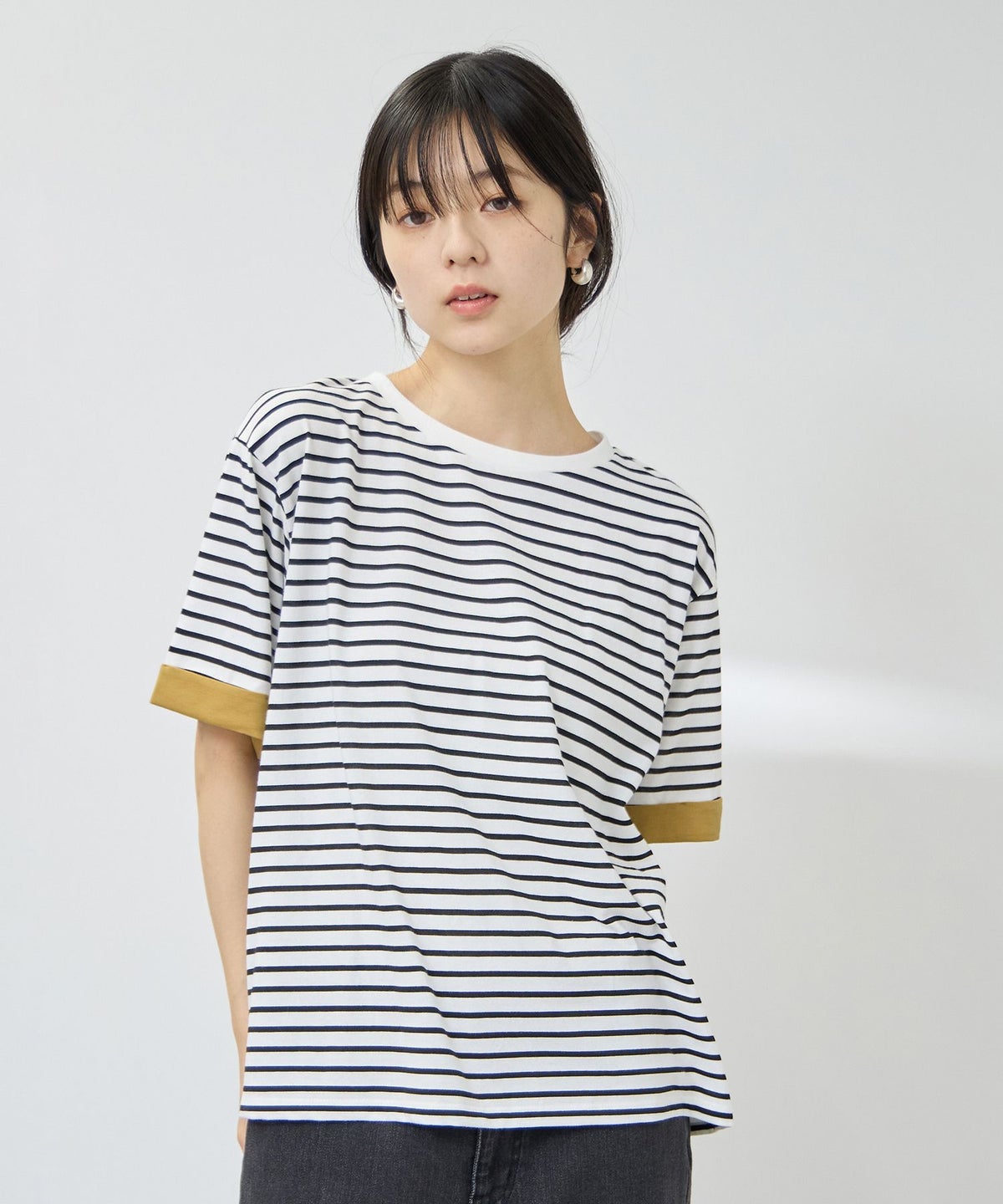NAVY SARARI 接触冷感 UVカット 袖配色クルーネックTシャツ レディース メール便 対応商品