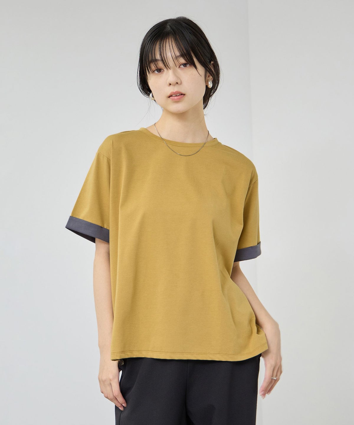 NAVY SARARI 接触冷感 UVカット 袖配色クルーネックTシャツ レディース メール便 対応商品