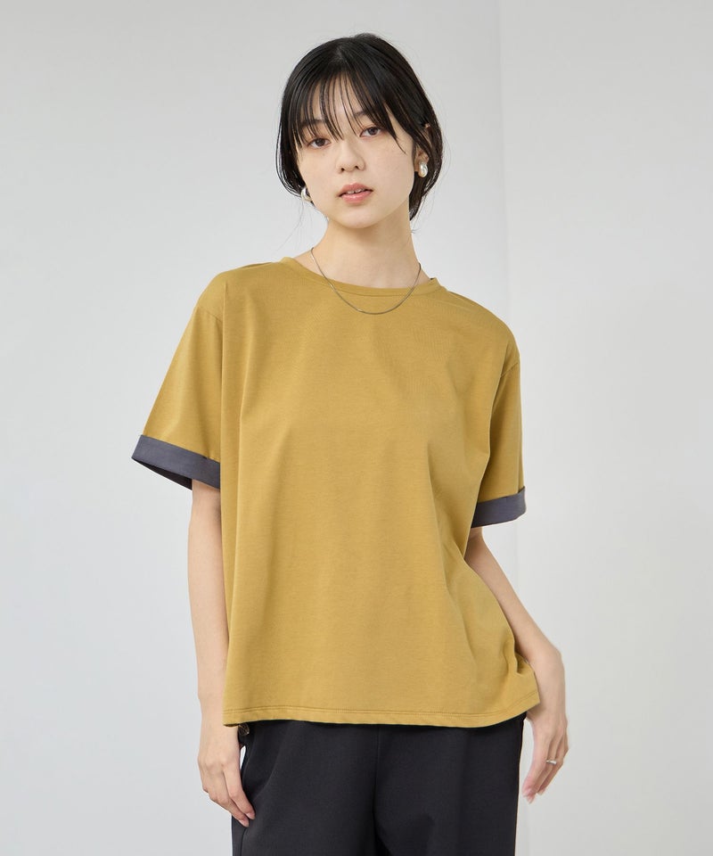 [値下げ]NAVY  SARARI 接触冷感 UVカット 袖配色クルーネックTシャツ レディース メール便 対応商品商品画像-3