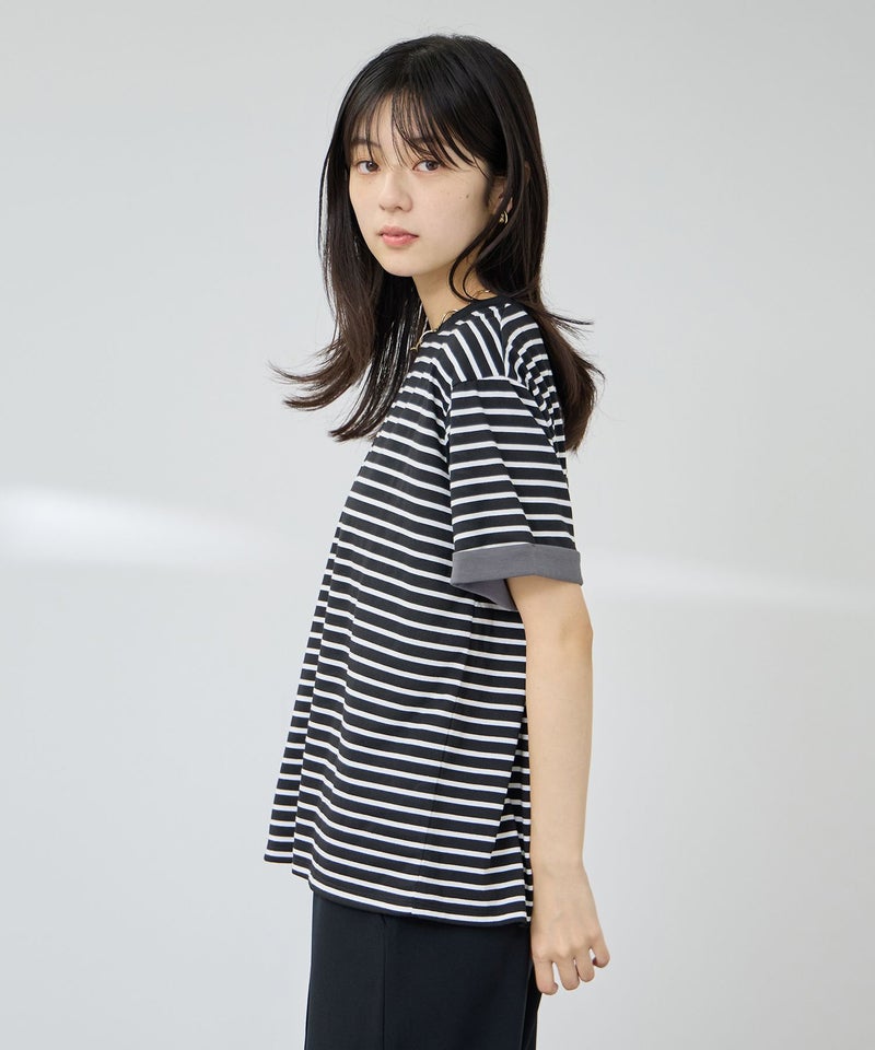 [値下げ]NAVY  SARARI 接触冷感 UVカット 袖配色クルーネックTシャツ レディース メール便 対応商品商品画像-5