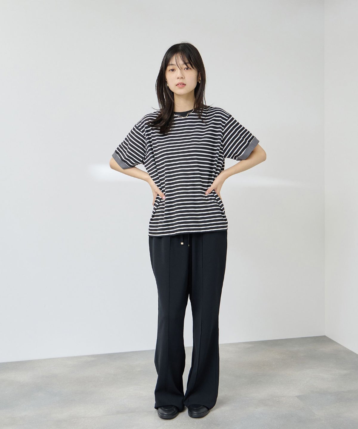 NAVY SARARI 接触冷感 UVカット 袖配色クルーネックTシャツ レディース メール便 対応商品