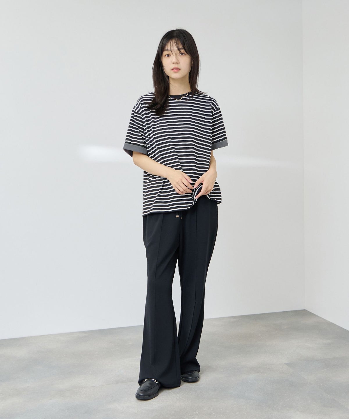 NAVY SARARI 接触冷感 UVカット 袖配色クルーネックTシャツ レディース メール便 対応商品