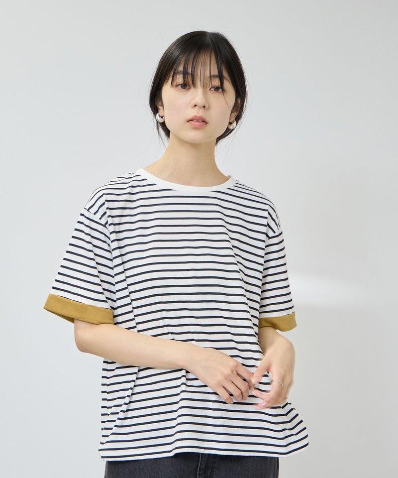 [値下げ]NAVY  SARARI 接触冷感 UVカット 袖配色クルーネックTシャツ レディース メール便 対応商品商品画像-10