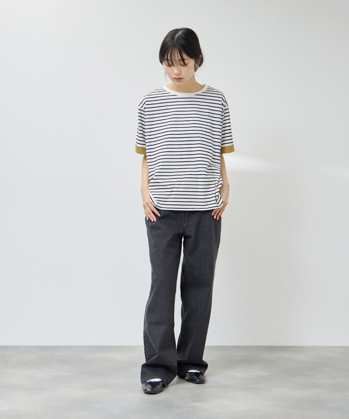NAVY SARARI 接触冷感 UVカット 袖配色クルーネックTシャツ レディース メール便 対応商品