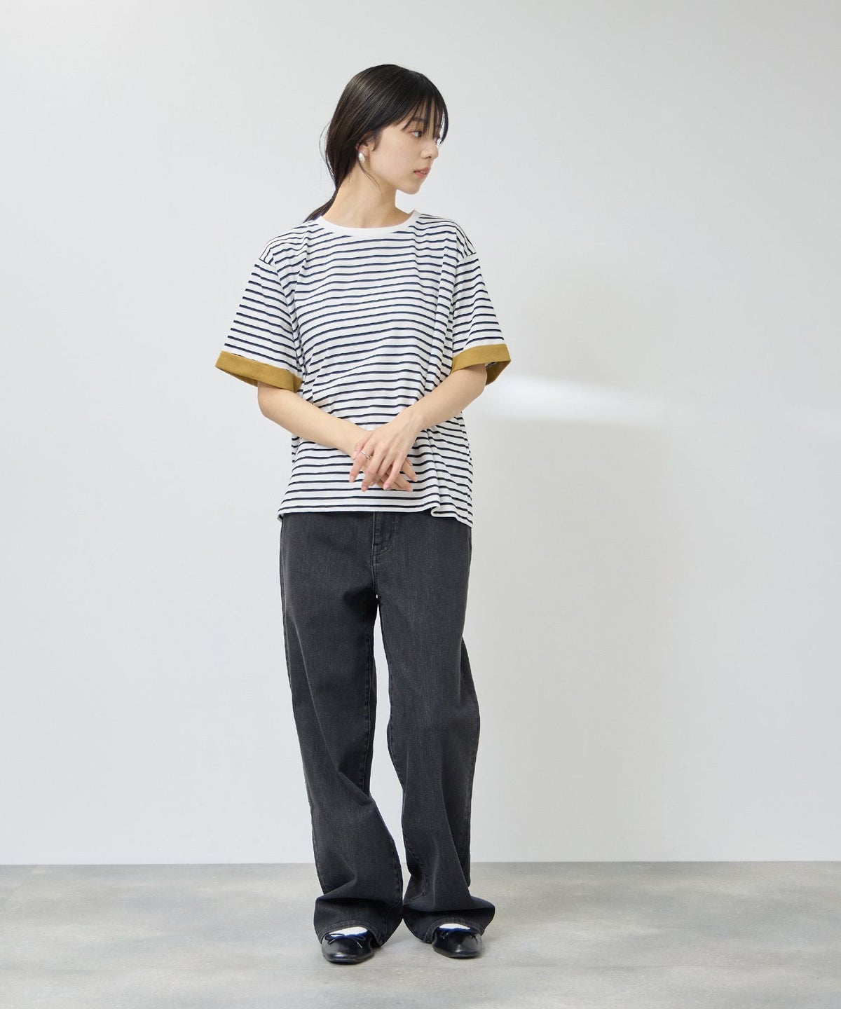 NAVY SARARI 接触冷感 UVカット 袖配色クルーネックTシャツ レディース メール便 対応商品