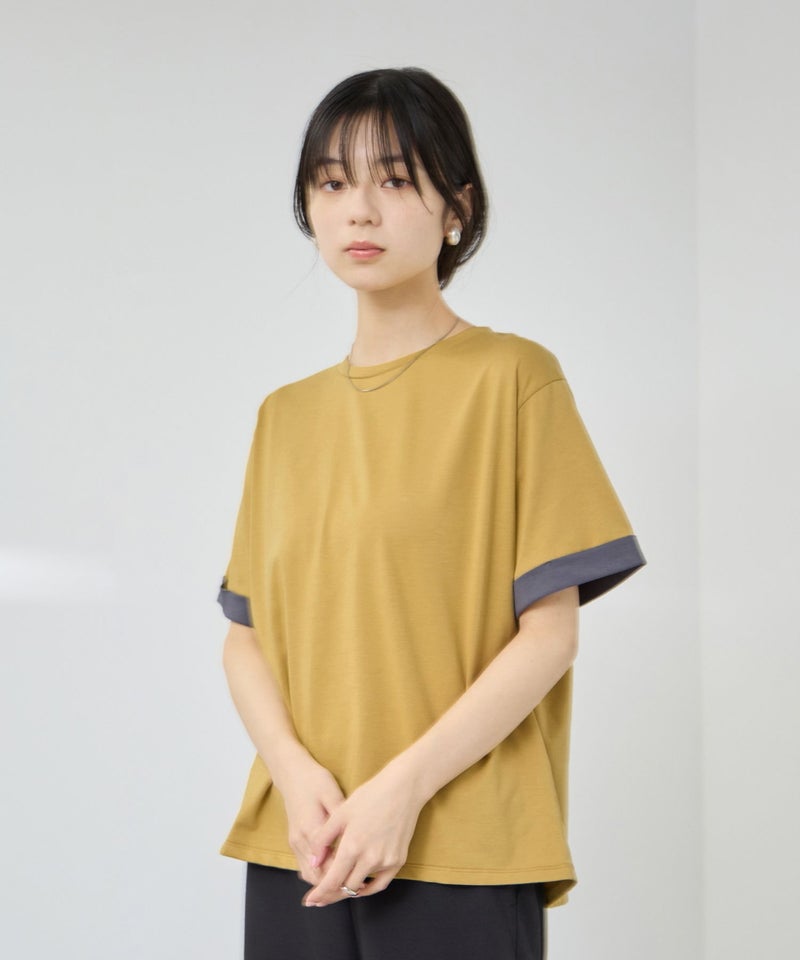 [値下げ]NAVY  SARARI 接触冷感 UVカット 袖配色クルーネックTシャツ レディース メール便 対応商品商品画像-13
