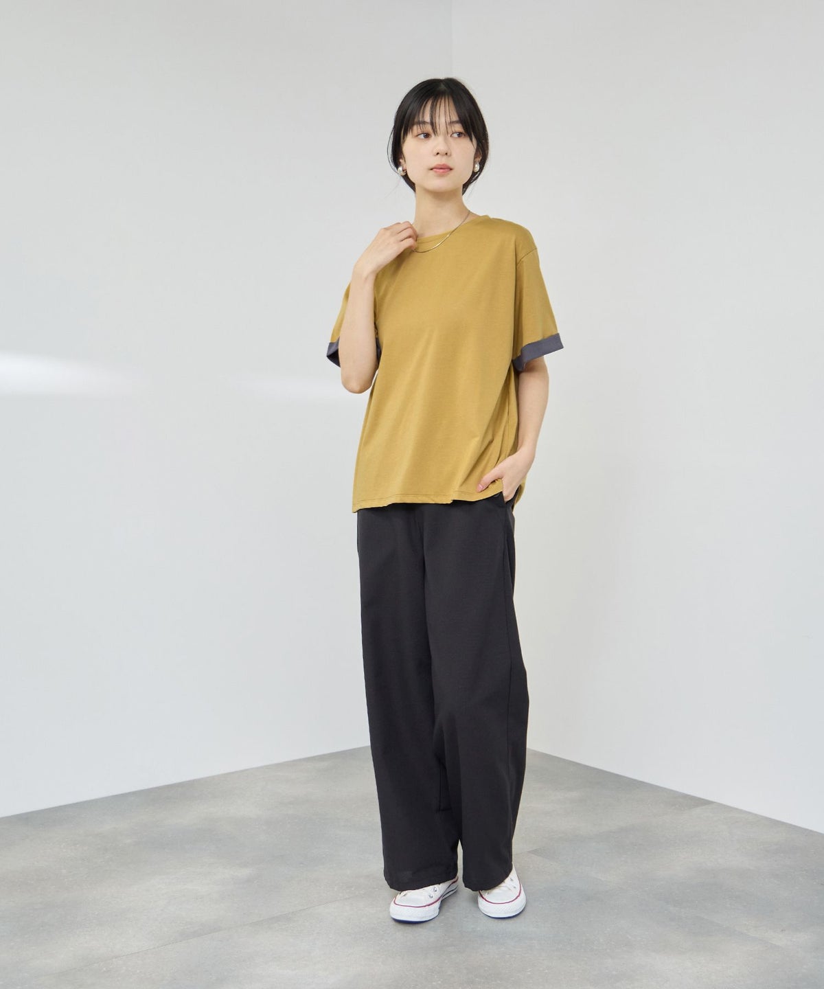 NAVY SARARI 接触冷感 UVカット 袖配色クルーネックTシャツ レディース メール便 対応商品