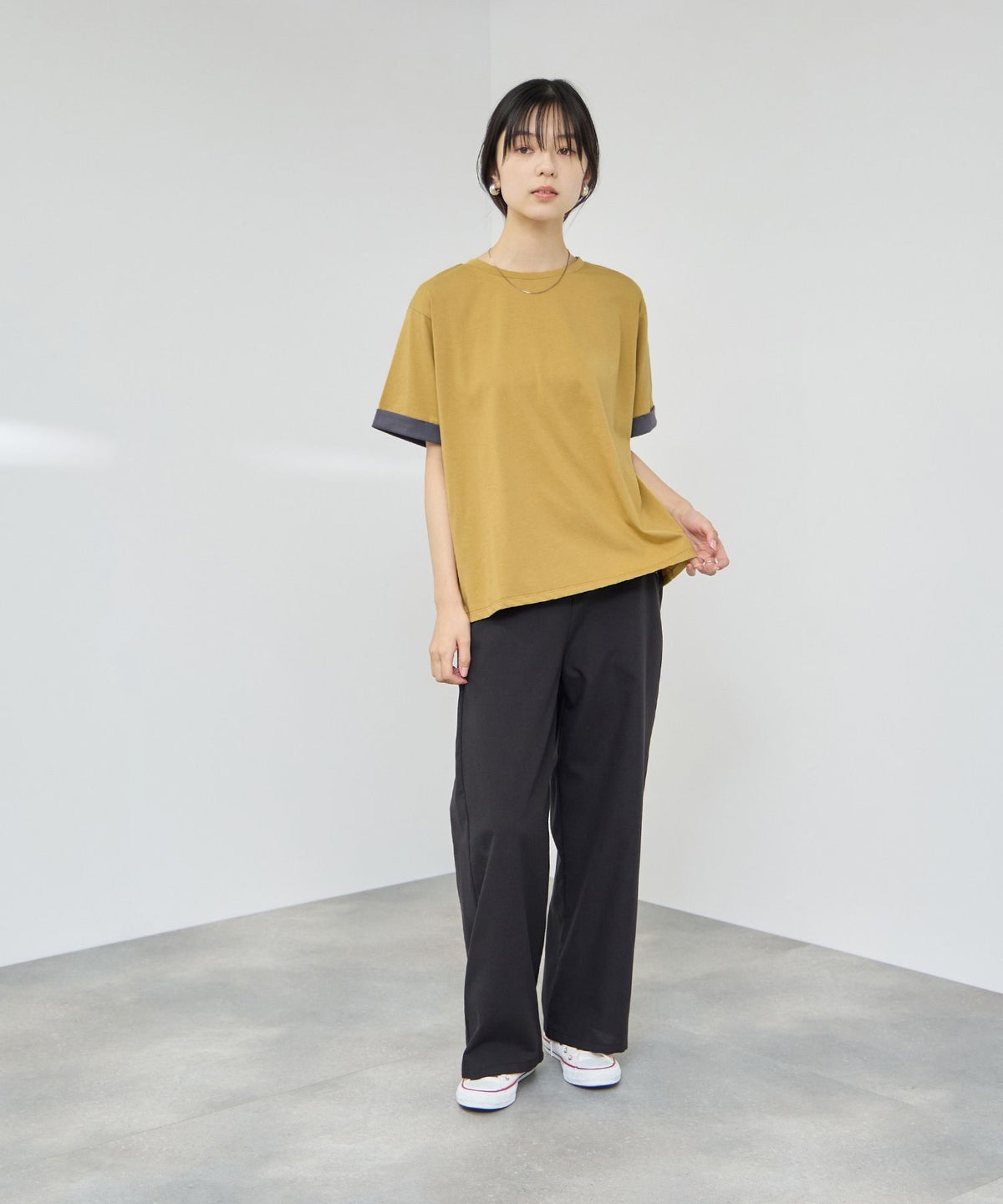 NAVY SARARI 接触冷感 UVカット 袖配色クルーネックTシャツ レディース メール便 対応商品
