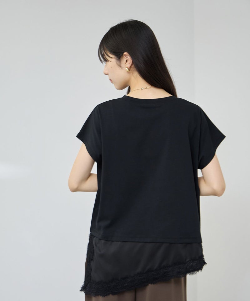 NAVY SARARI 接触冷感 UVカット 裾アシンメトリーレースTシャツ レディース メール便 対応商品商品画像-6
